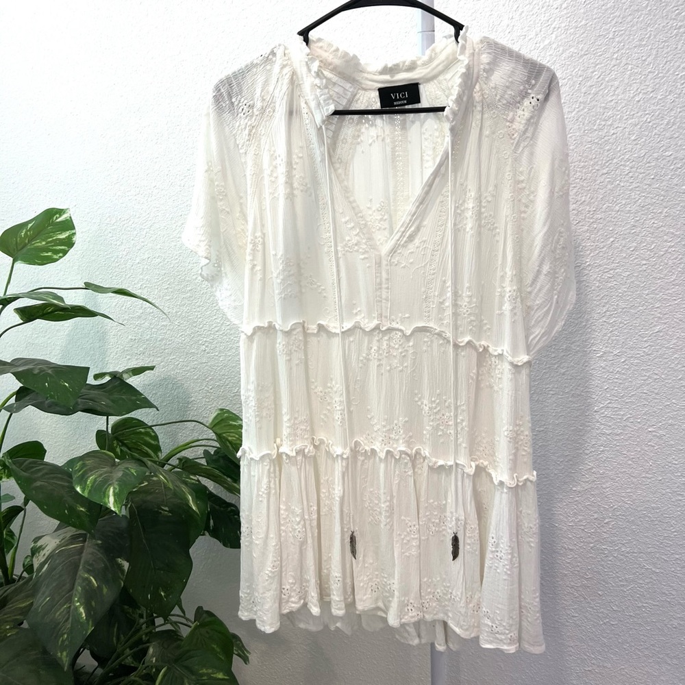 VICI YOLANDA COTTON EYELET TIERED BABYDOLL DRESS